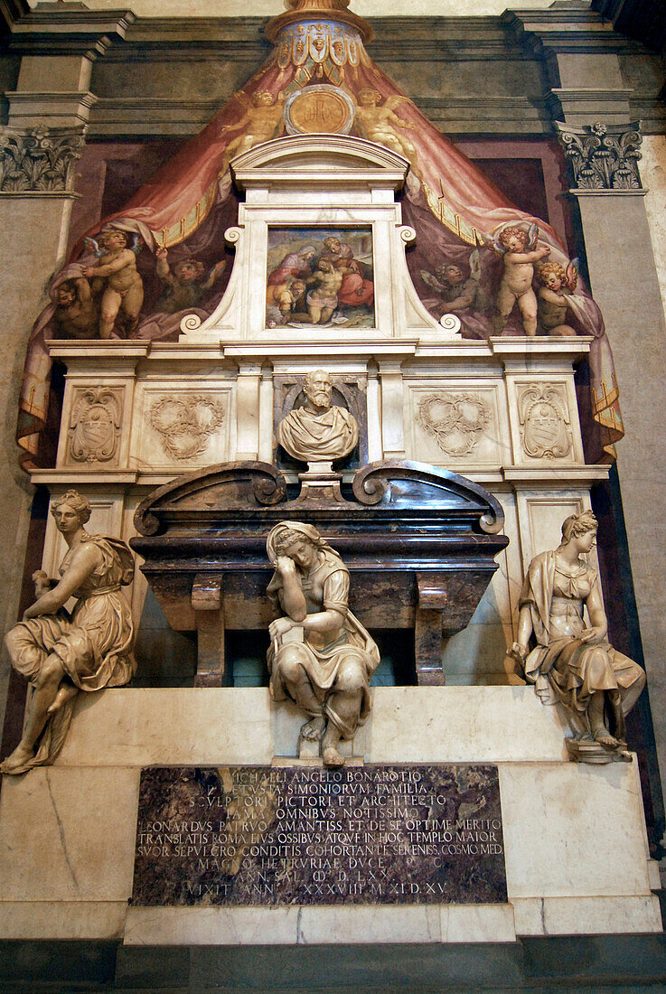 The tomb of Michelangelo at Santa Croce church, Florence, Tuscany, Italy, Europe
