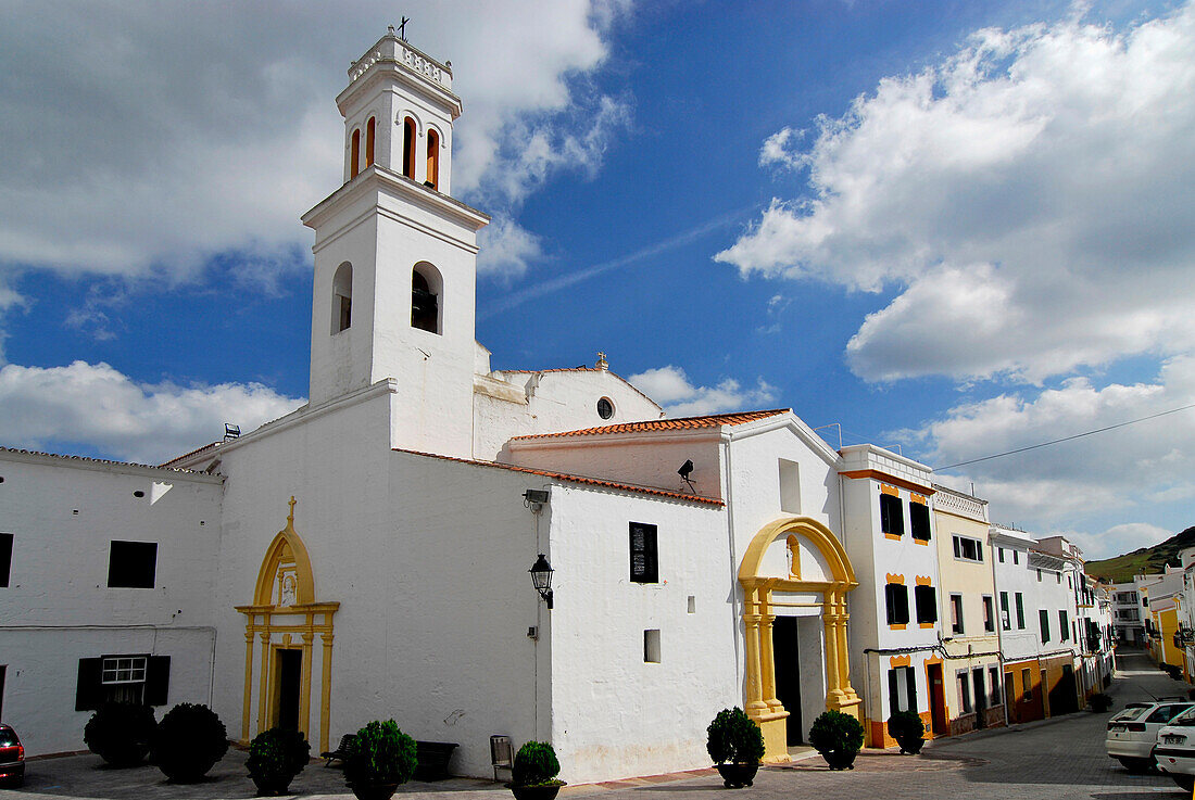 Town centre and church, Ferreries, Minorca, Balearic Islands, Spain