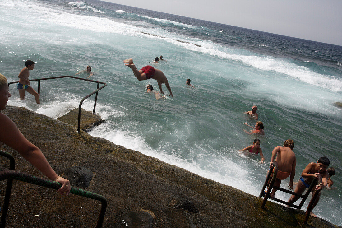 People swimming in the sea, La Maceta beach, Lava, El Golfo, El Hierro, Canary Islands, Spain