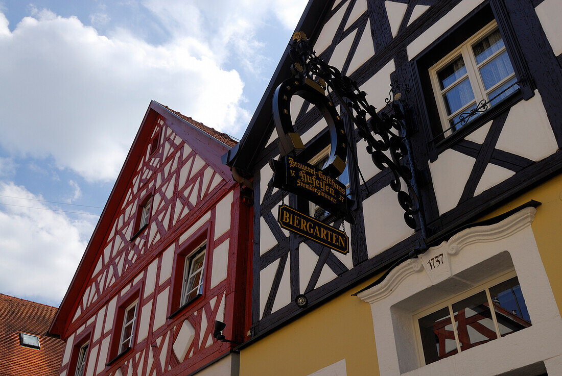 Half-timbered houses, Pottenstein, Upper Franconia, Bavaria, Germany