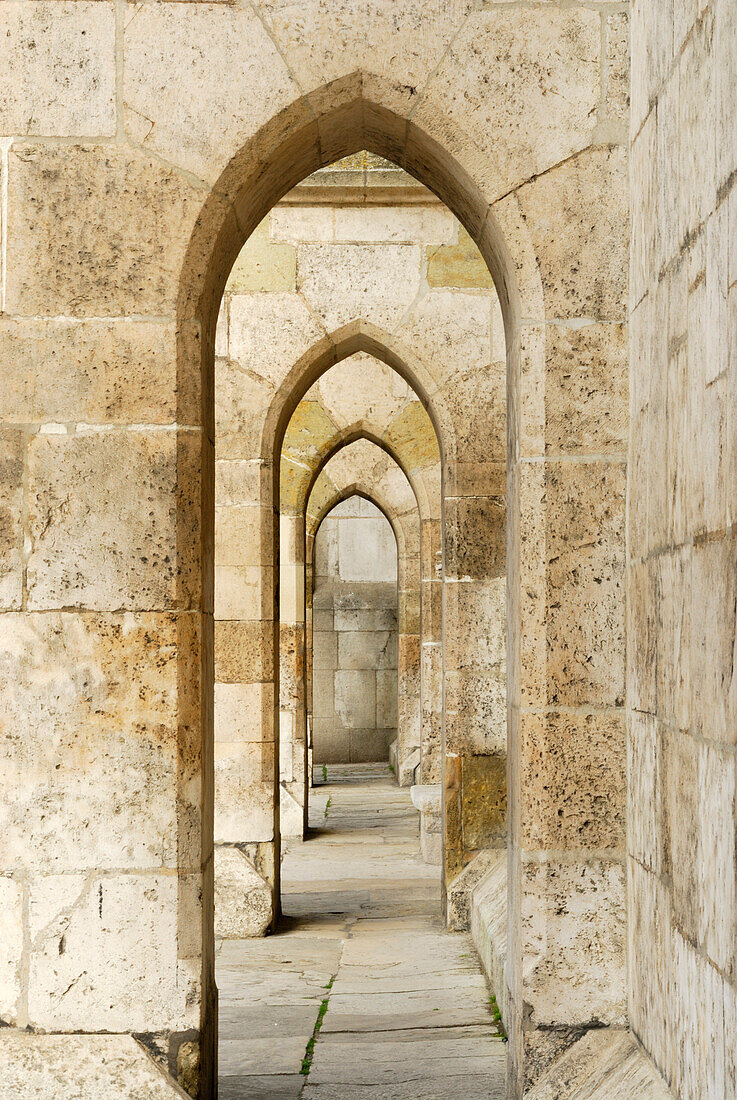 Row of archways, Regensburger cathedral, Regensburg, Upper Palatinate, Bavaria, Germany
