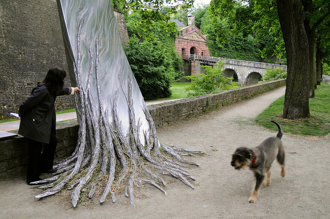 Steel tree in the park, Wuerzburg, Lower Franconia, Bavaria, Germany