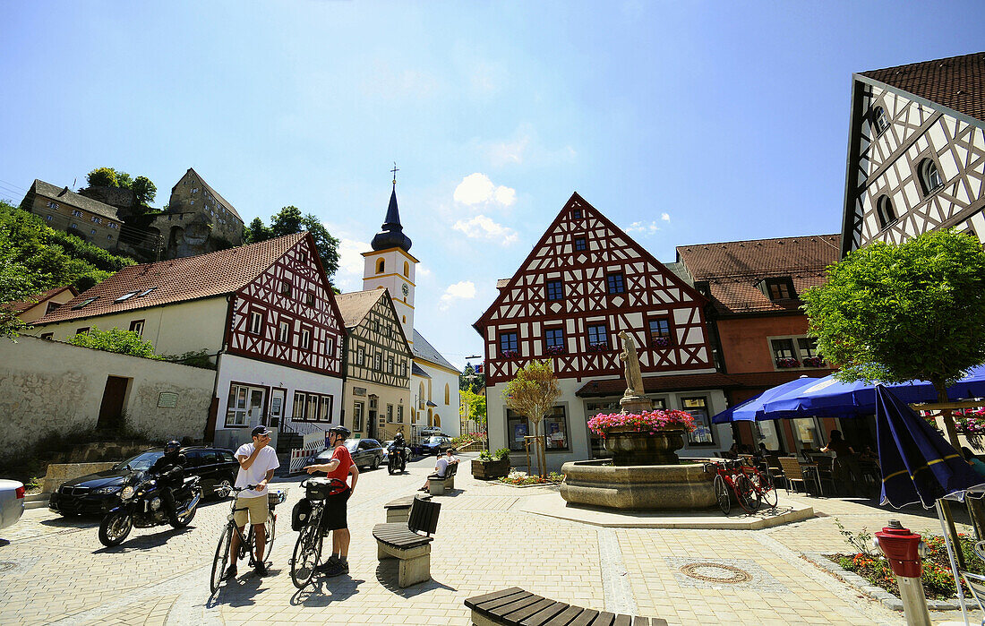 Half-timbered houses, Pottenstein, Upper Franconia, Bavaria, Germany