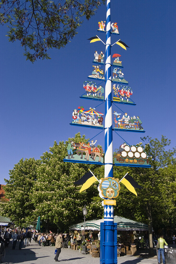 Maypole on Viktualienmarkt, Munich, Upper Bavaria, Germany