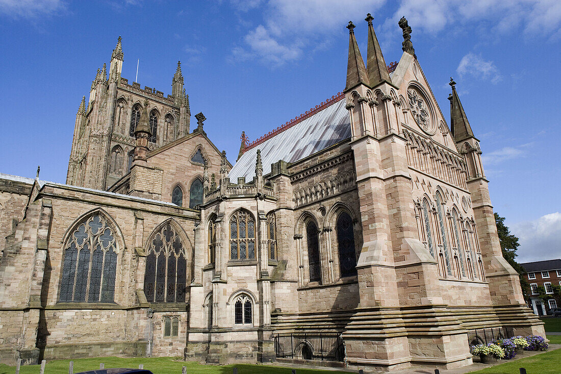 Hereford, cathedral of St Ethelbert, the tower, ballflower decoration, 12th-14th century, Herefordshire, UK