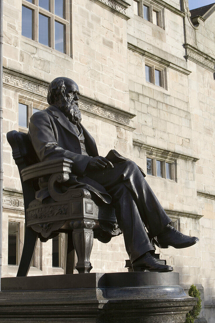 Shrewsbury, Castle Gates Library, Charles Darwin statue, Shropshire, UK