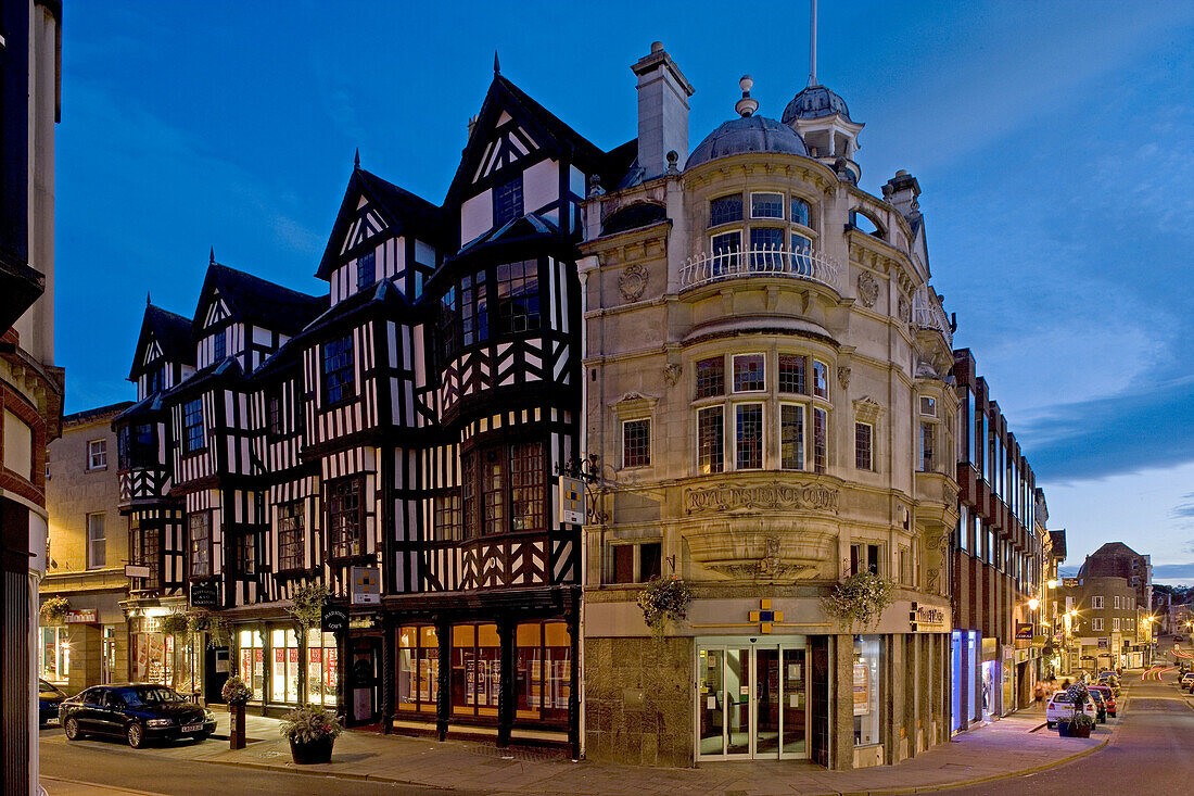Shrewsbury, High Street, timber-framed building, typical buildings, Shropshire, UK