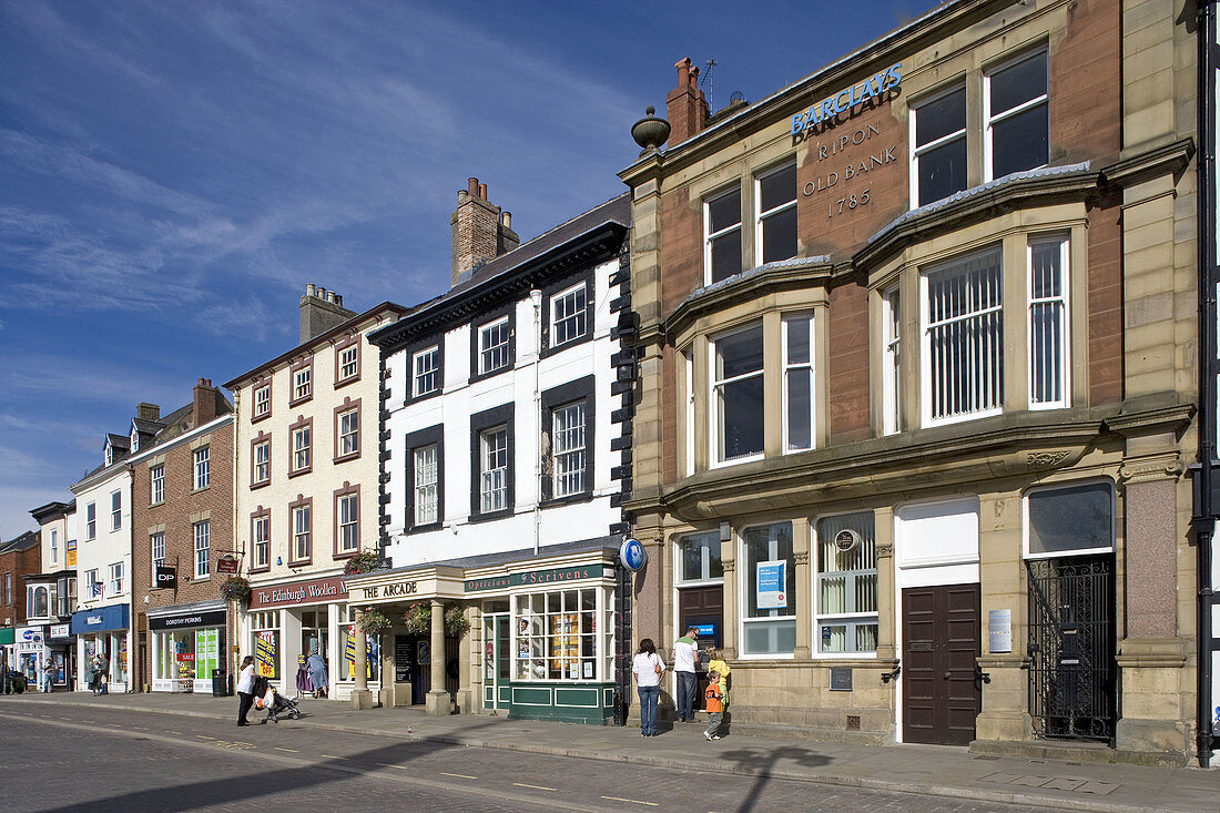 Ripon, Market Place, designed by architect Nicholas Hawksmoor, 1702, typical buildings, North Yorkshire, UK