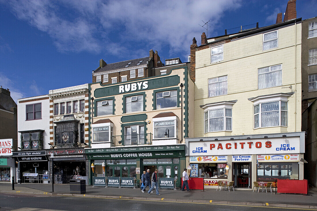 Scarborough, Foreshore Rd, seafront, typical buildings, North Yorkshire, UK