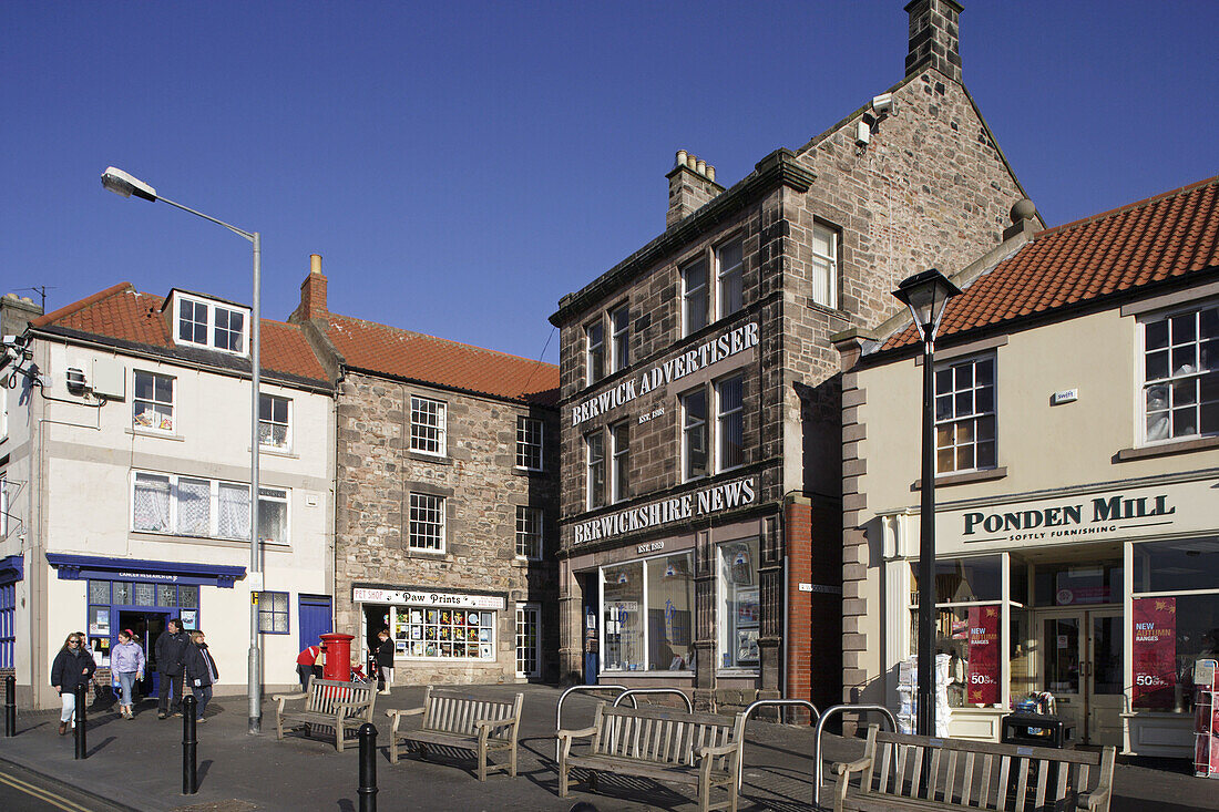 Berwick-upon-Tweed, town center, Marygate, typical buildings, Northumberland, UK