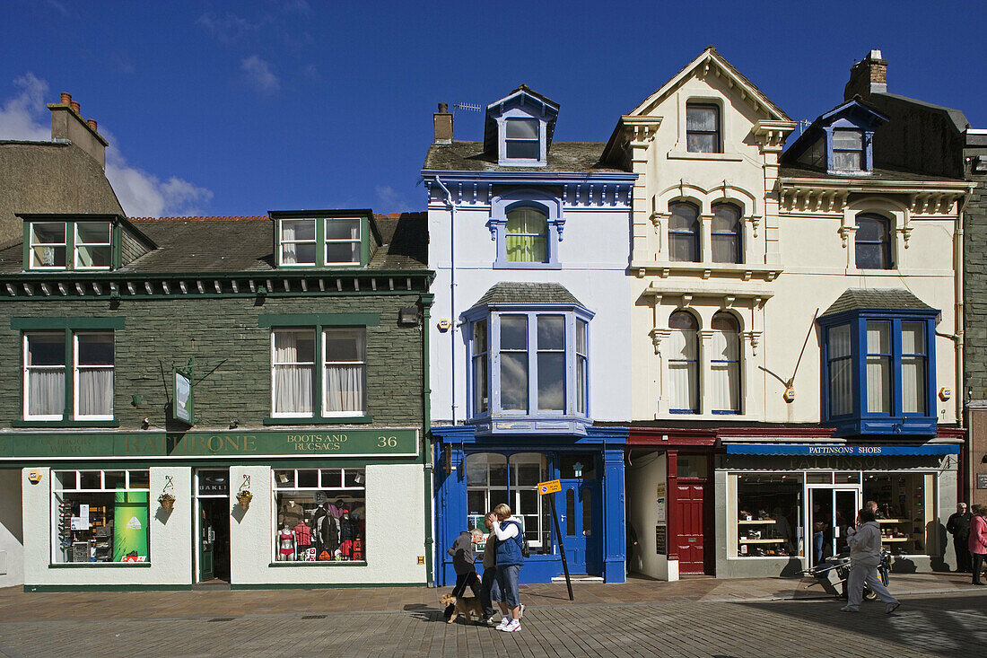 Keswick, Main Street, typical buildings, Lake District, Cumbria, UK