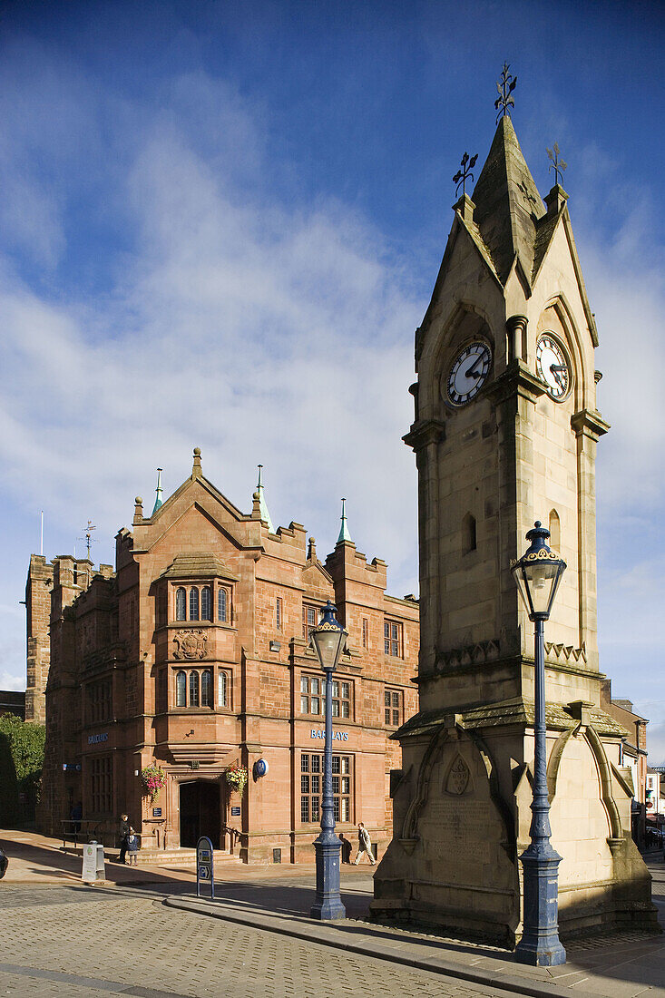 Penrith, Clock tower, erected 1861, to commemorate Philip Musgrave of Edenhall, Lake District, Cumbria, UK