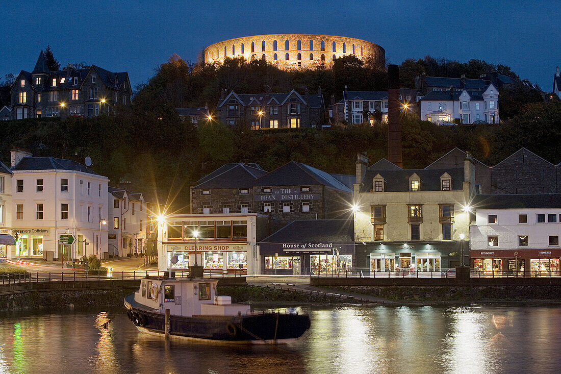 Oban, harbour, fishing port, 18th century, McCaigs Folly, begun in 1897 and never finished, in the style of Colosseum de Rome, Argyll & Bute, Scotland, UK