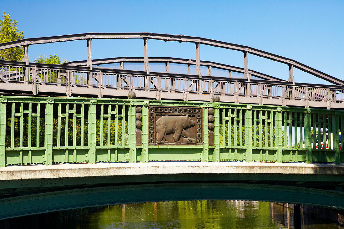 with the houseboat through Berlin, near Potsdamer Platz, bridge over the Landwehrkanal, Germany, Europe