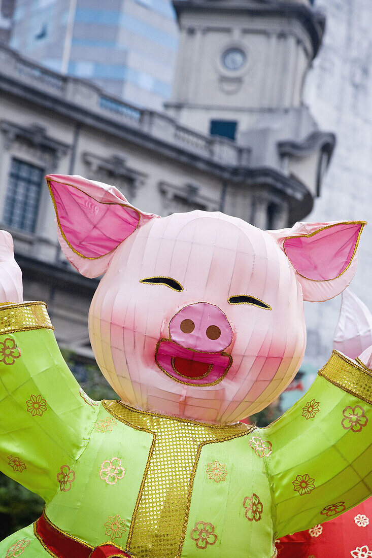 Chinese New Year decorations, Largo do Senado, Old city of Macau, China