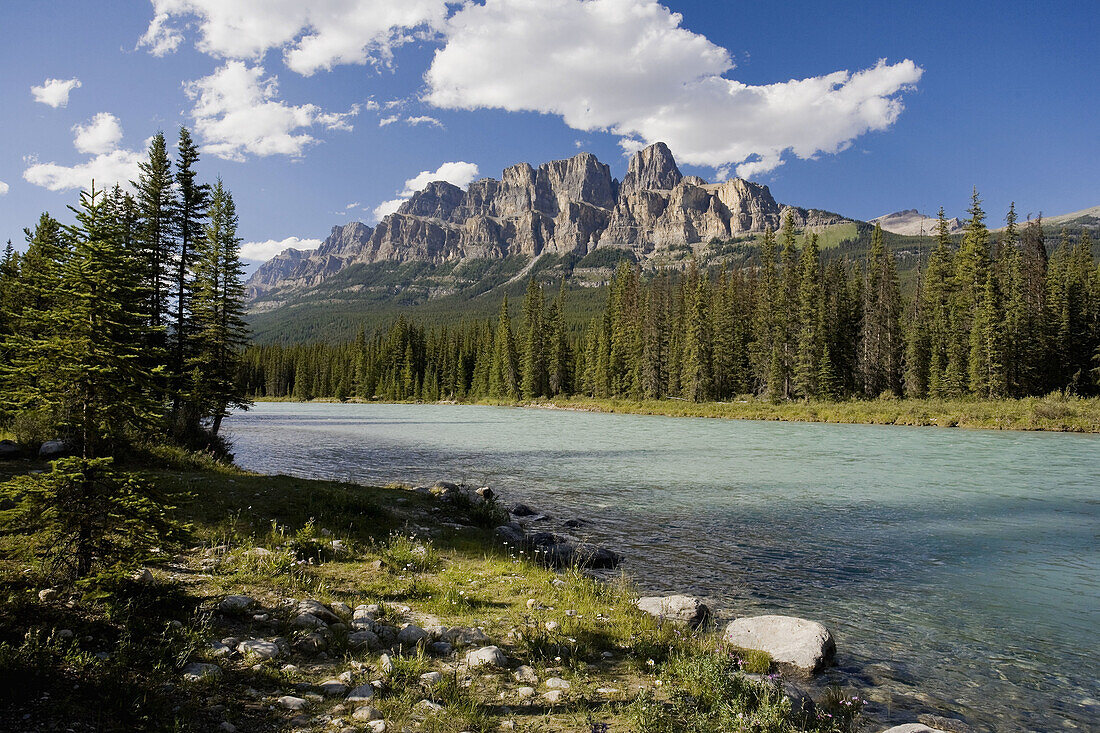 Castle Mountain and Bow River, Banff National Park, Alberta, Canada