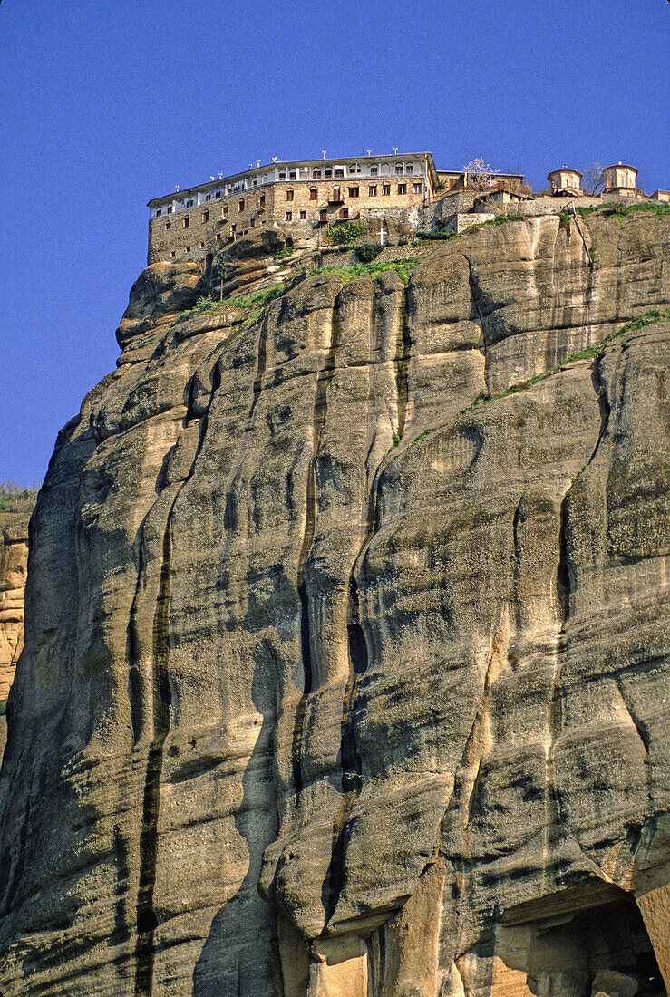 Greece, Meteora, the Grand Meteora Monastery, high on a steep rock pinnacle