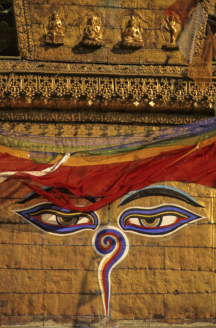 Nepal, Kathmandu, the Swayambhunath Stupa, the eyes of Buddha