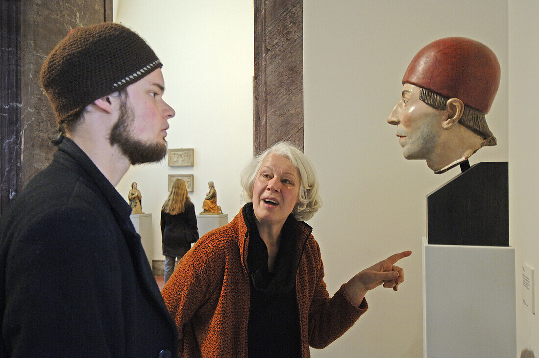 Visitors looking at a sculpture. Bode Museum, Museum Island, Berlin