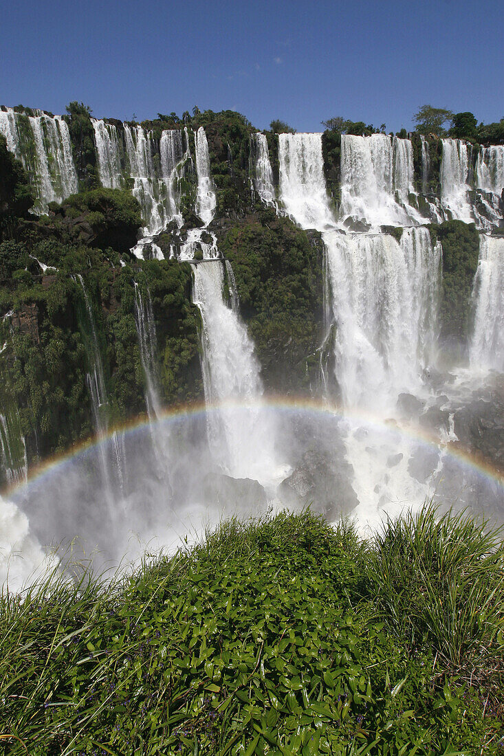 Salto San Martin waterfall and rainbow, Iguazu waterfalls. Iguazu National Park, Argentina