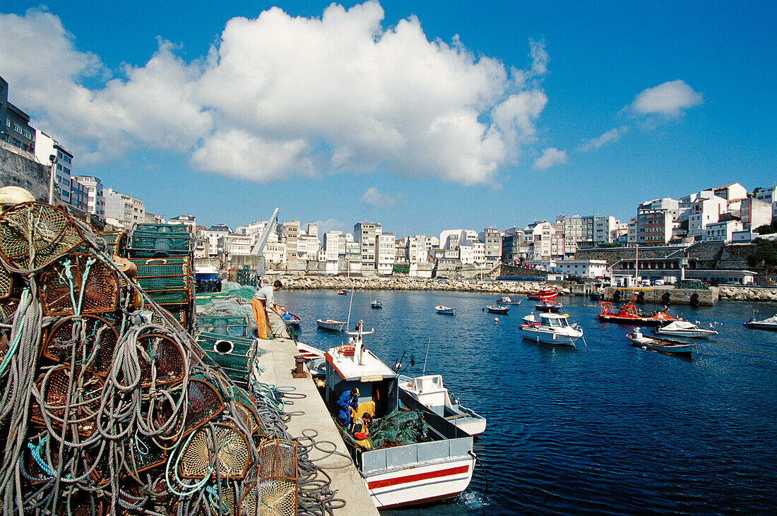 Hafen, Malpica. Costa da Morte, Provinz A Coruña, Galicien, Spanien