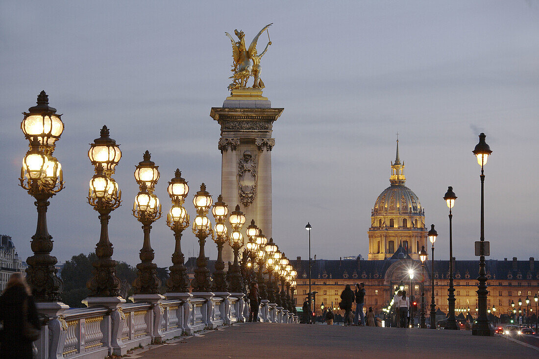 France, Paris, Dome des Invalides, Alexandre III Bridge
