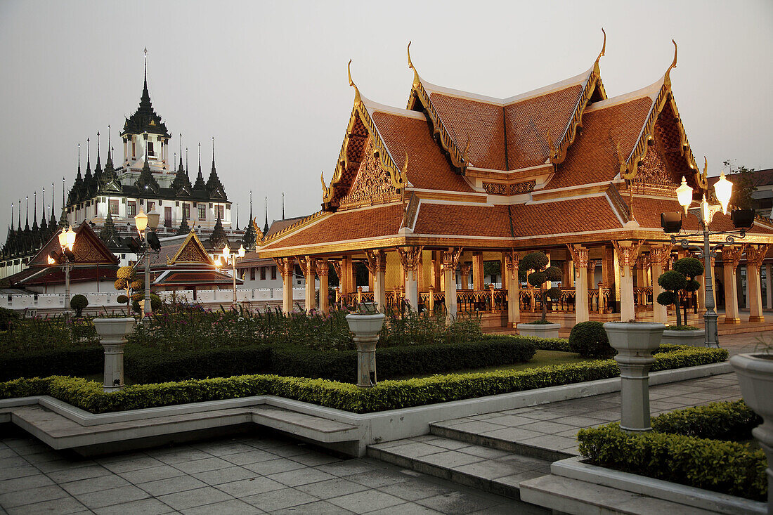 Thailand, Bangkok, Lohaprasad and traditional thai pavilion