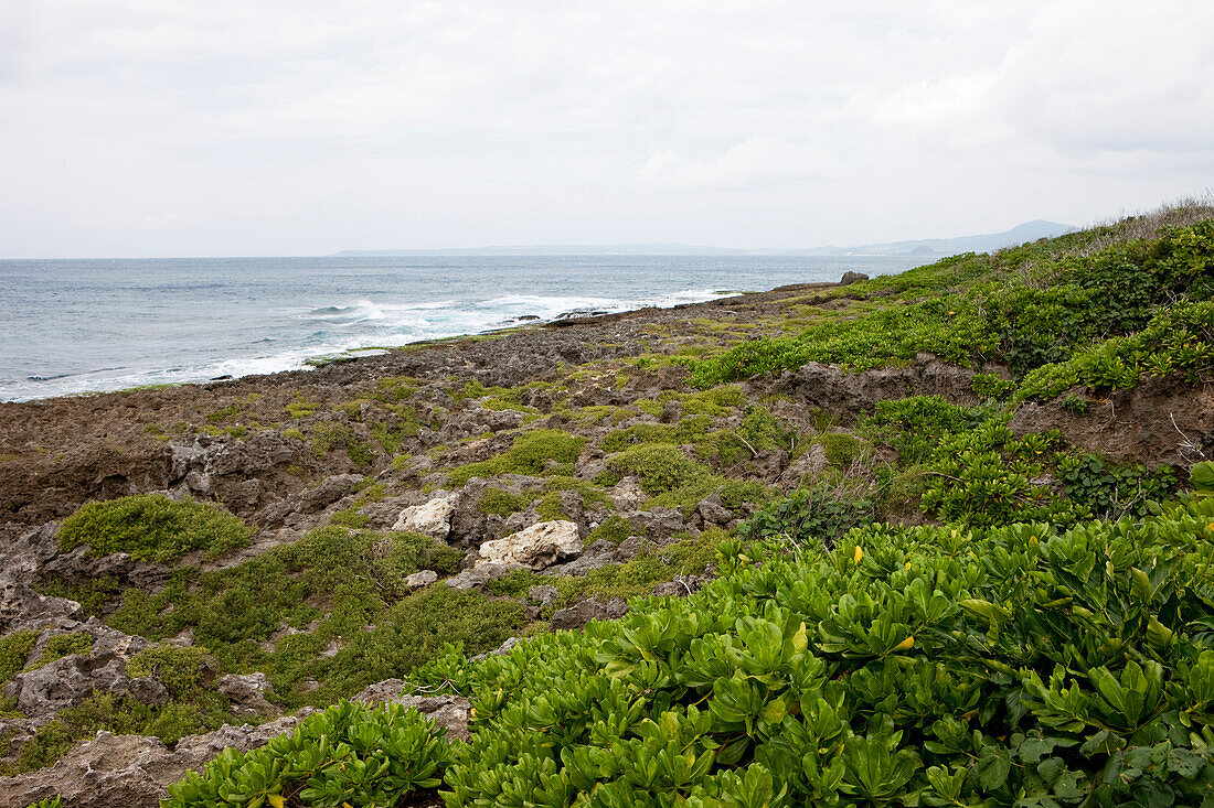 View at ocean and coastline under clouded sky, Kenting National Park, Taiwan, Asia