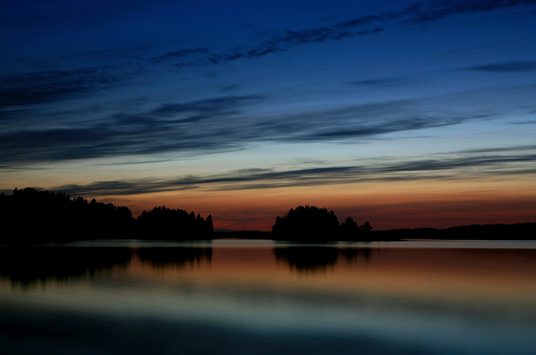Midnight sun at lake  Saimaa, Saimaa Lake District, Finland, Europe