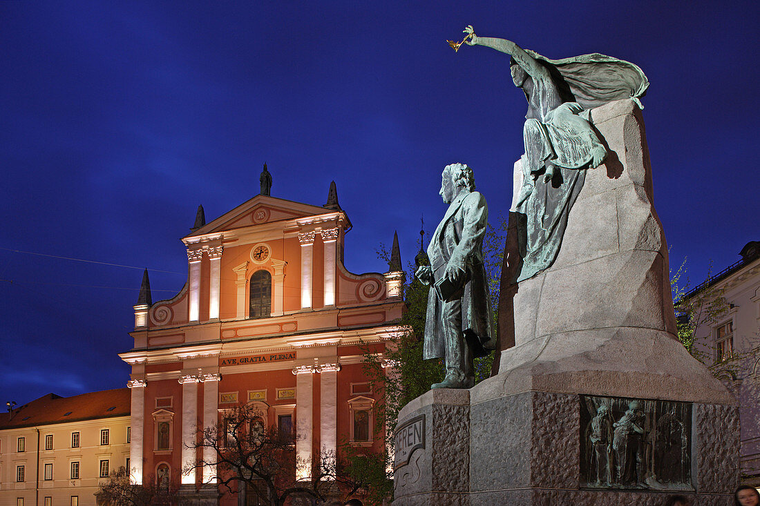 Ljubljana, Franciscan Church of the Annunciation, Baroque, 17th century, Preseren Square, Monument to France Preseren, Slovenias greatest poet, Slovenia
