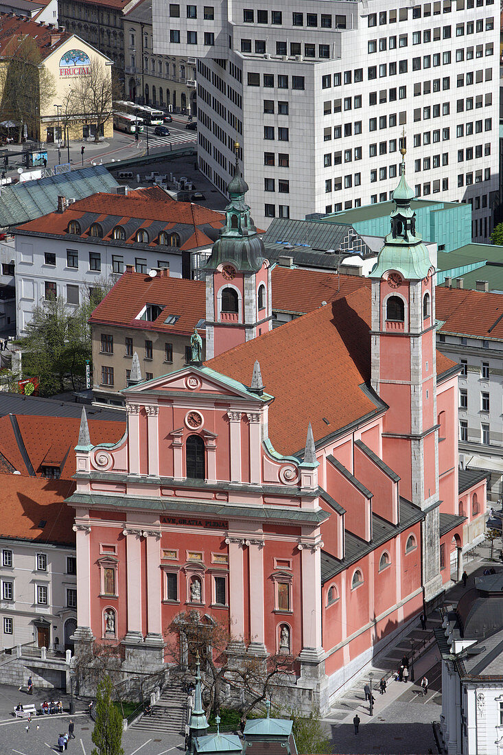 Ljubljana, City Center, from Ljubljana Castle, Franciscan Church of the Annunciation, Slovenia