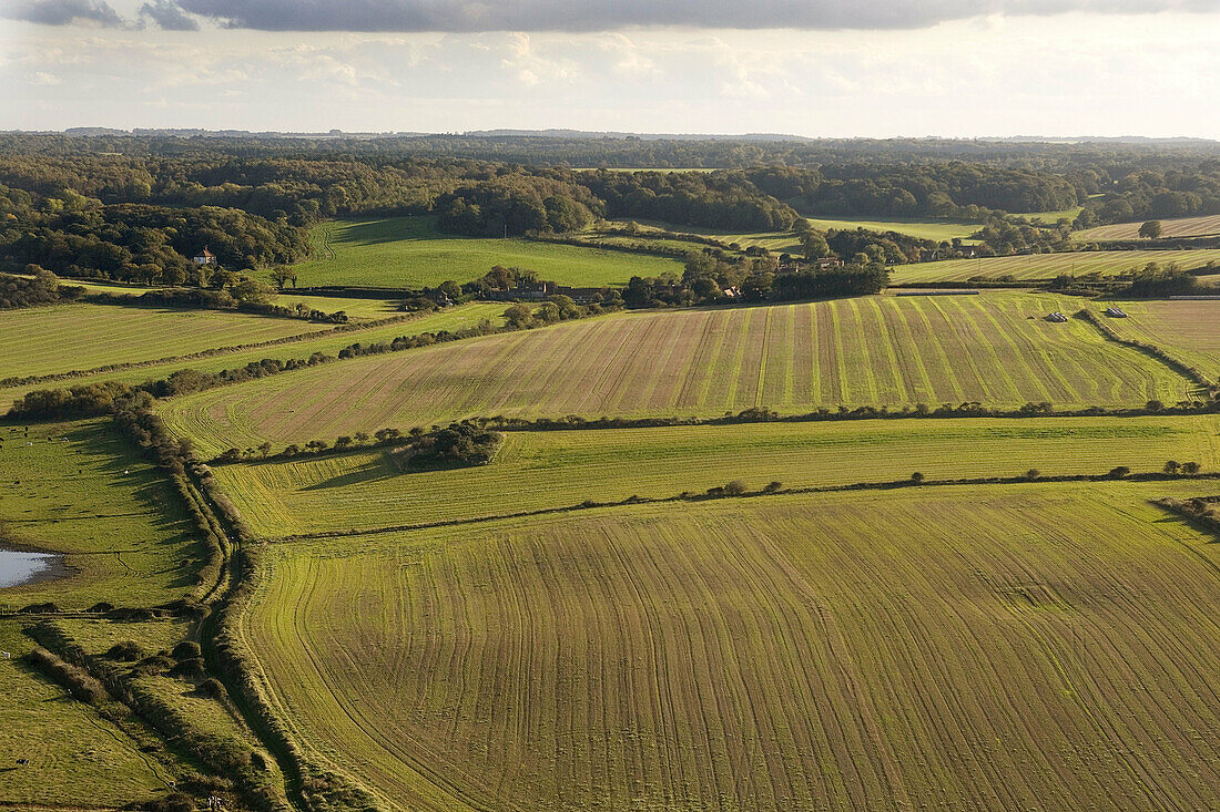Farmland near Kelling from the air Norfolk UK October
