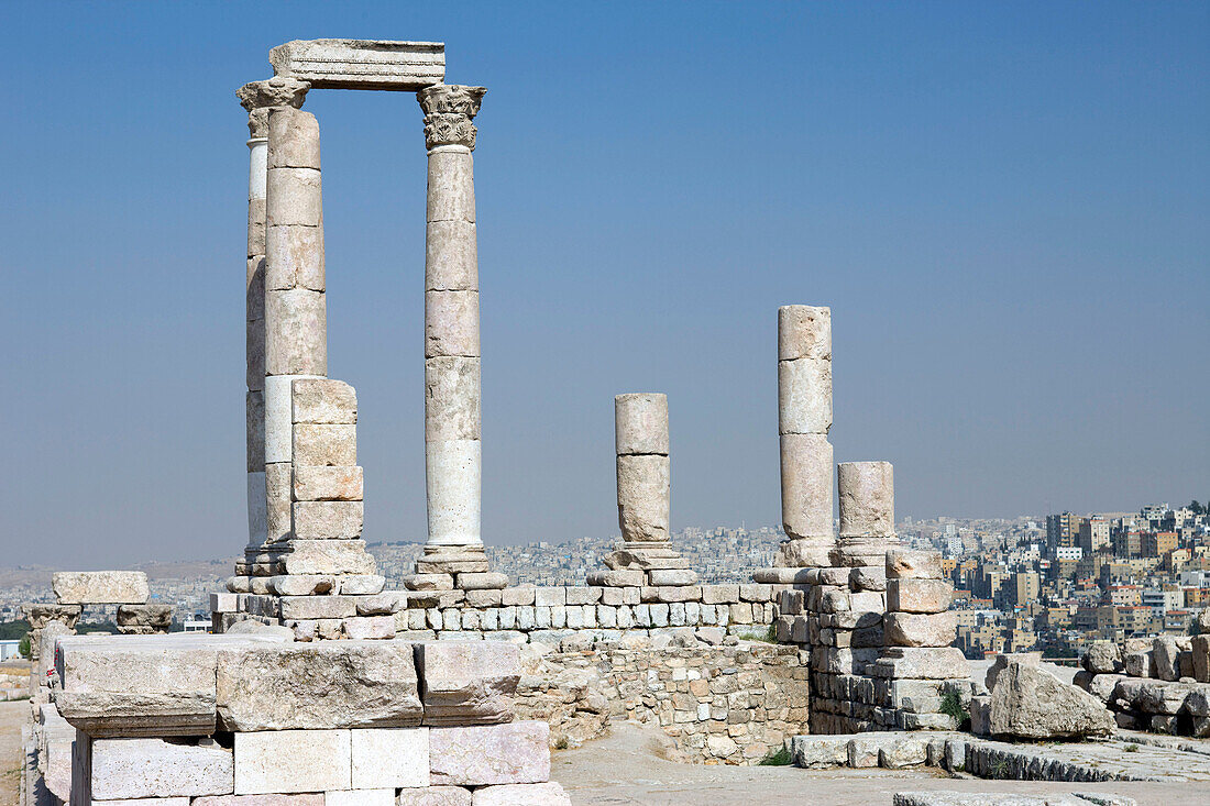 Roman temple of hercules ruins of. Citadel. Amman. Jordan.