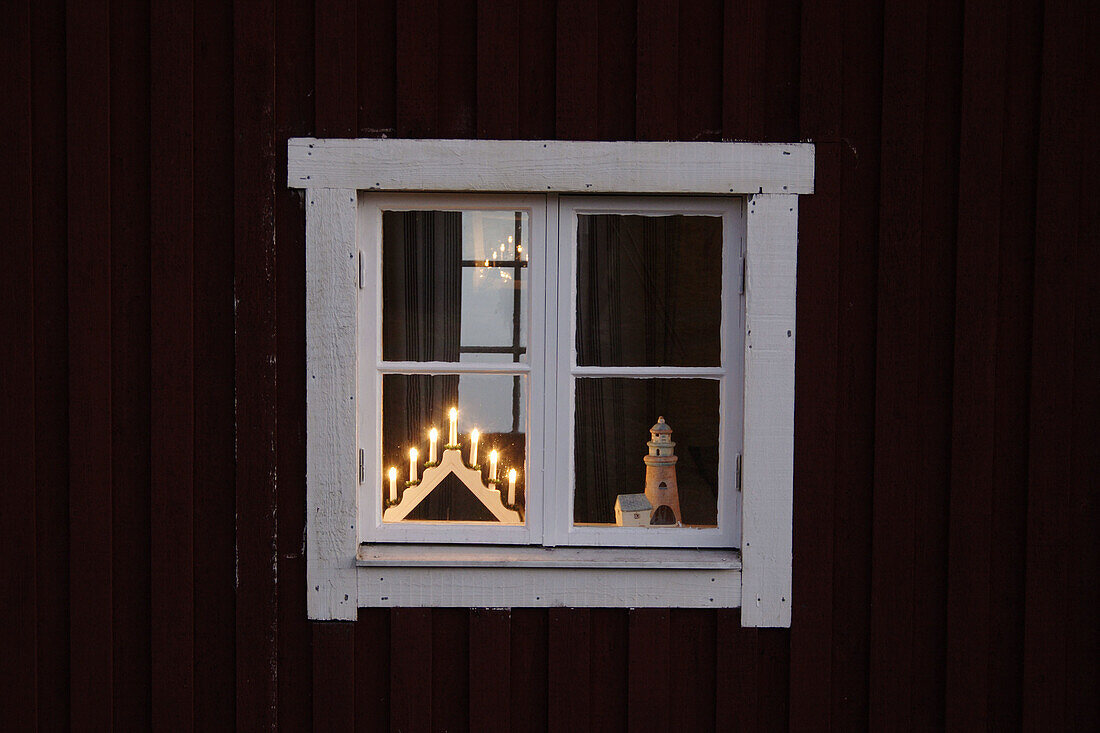 Christmas decoration in a wooden, red, swedish house. Västernorrland, Norrland, Sweden, Scandinavia, Europe