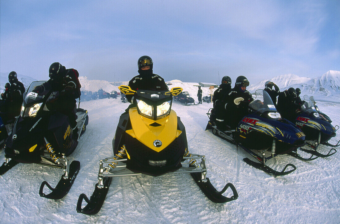 Guided ski-doo party Longyearbyen Spitsbergen Island Svalbard Norwegian Arctic