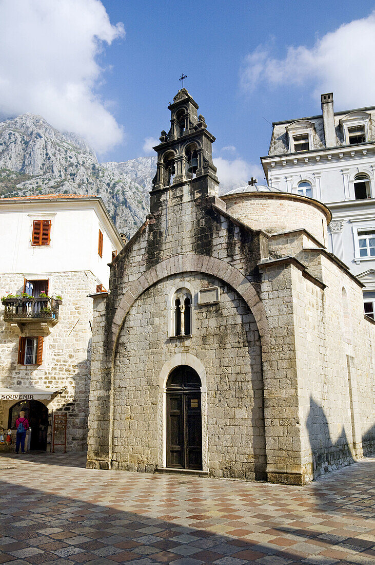 The medieval walled village of Kotor, Montenegro with fortress on Lake Kotor
