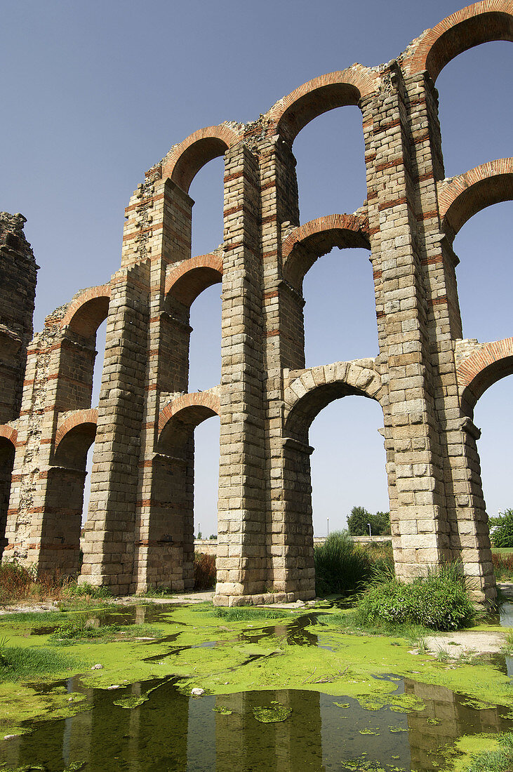 Los Milagros Roman aqueduct, Merida. Badajoz province, Extremadura, Spain