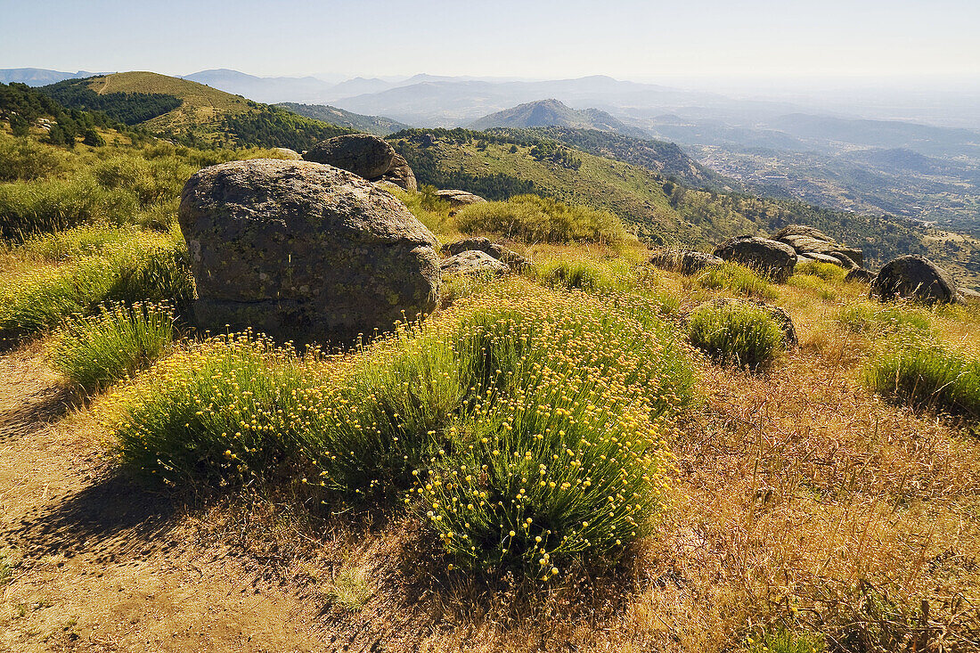Estribaciones de la Sierra de Gredos desde el cerro San Vicente en Castilla la Mancha. España.