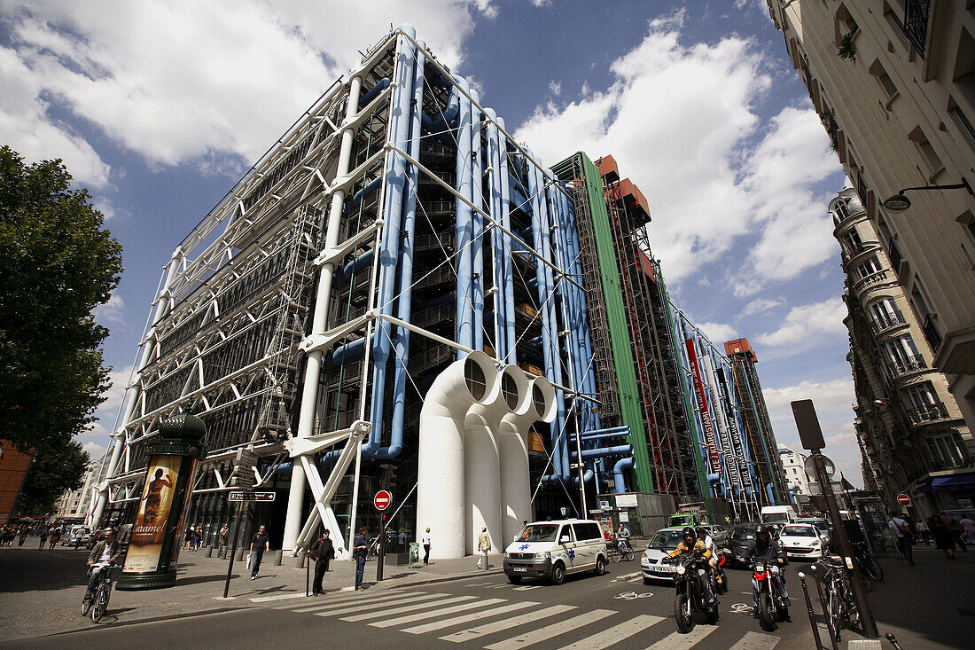 France. Paris. The view of Pompidou Centre from Rue Beaubourg.