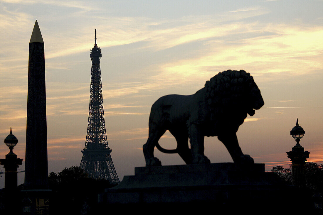 France. Paris. Sun set at Place de la Concorde.