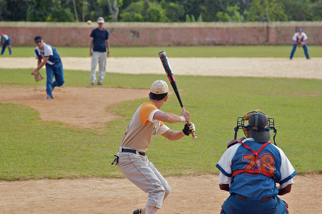 A baseball game in action.