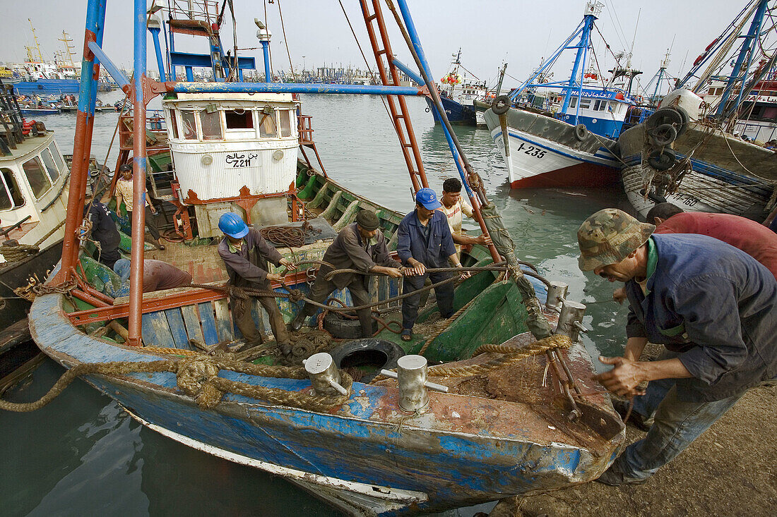 Agadir, Morocco, port:  trawlers, maintenance