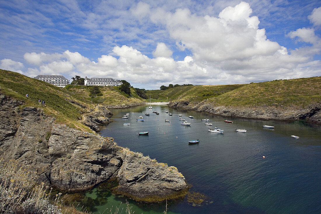 Brittany, Belle Ile island : port and hotel Goulphar thalassotherapy