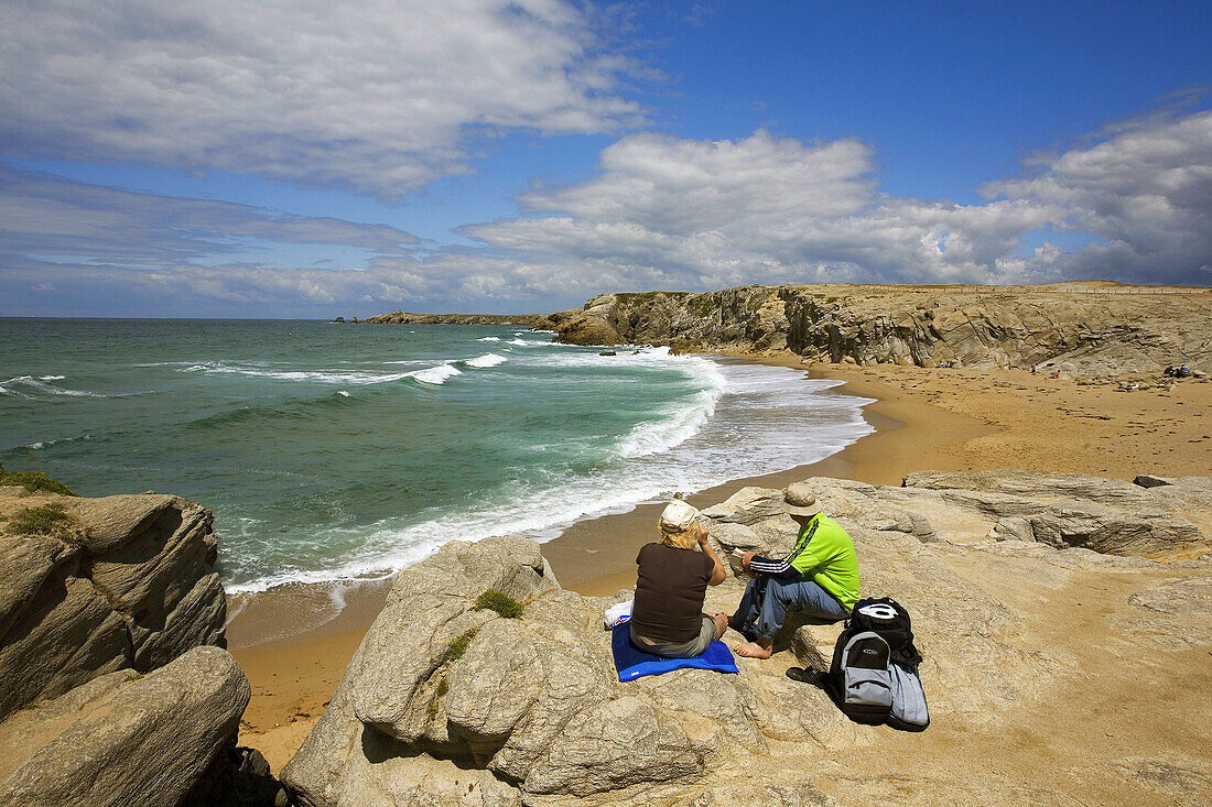 Bretagne, Quiberon: contemplation, sitting on a rock facing the sea