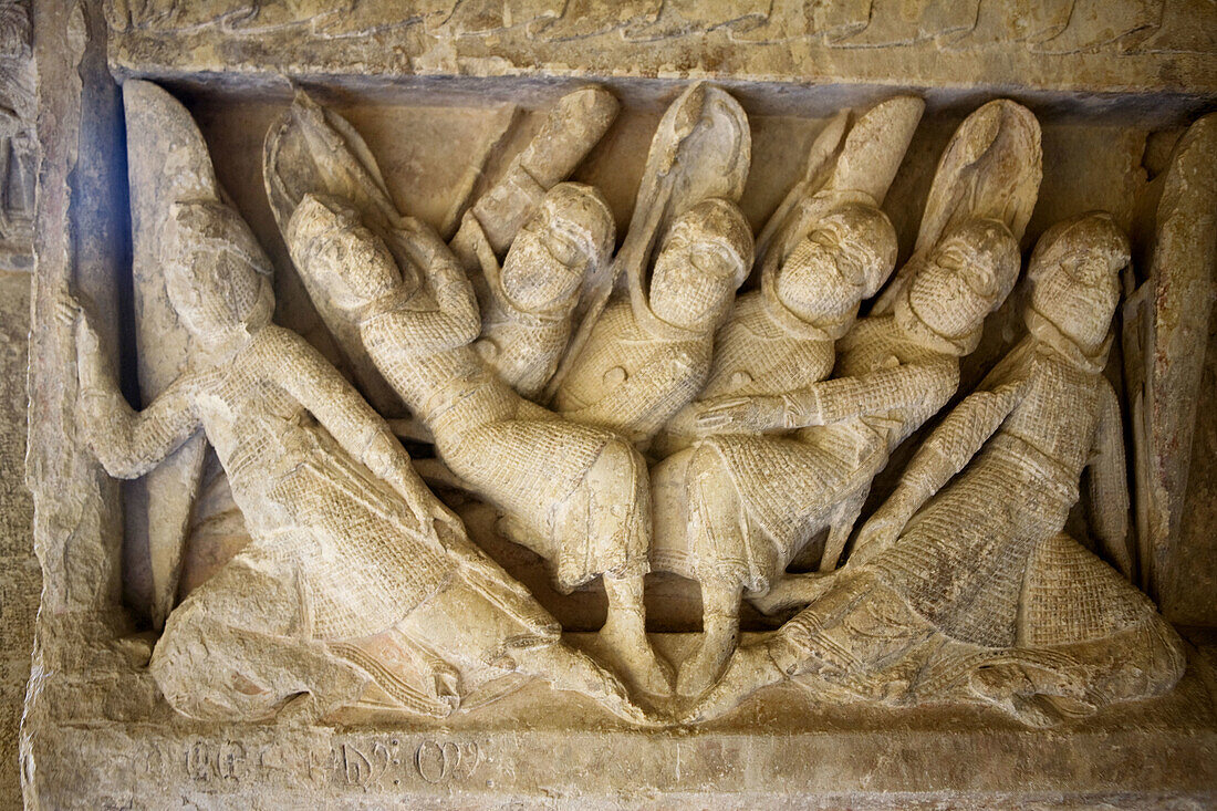 Relief, cloister of Santo Domingo de Silos monastery. Burgos province, Castilla-Leon, Spain