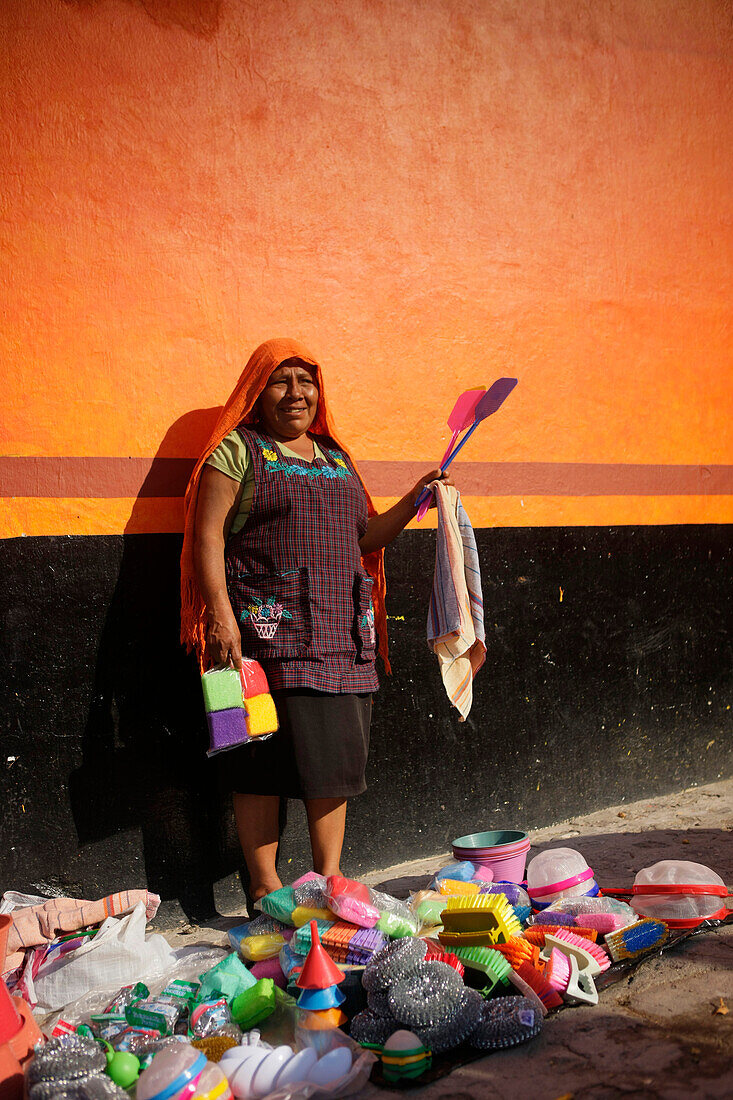 Marktfrau, Markt Teotitlan, Oaxaca, Mexiko