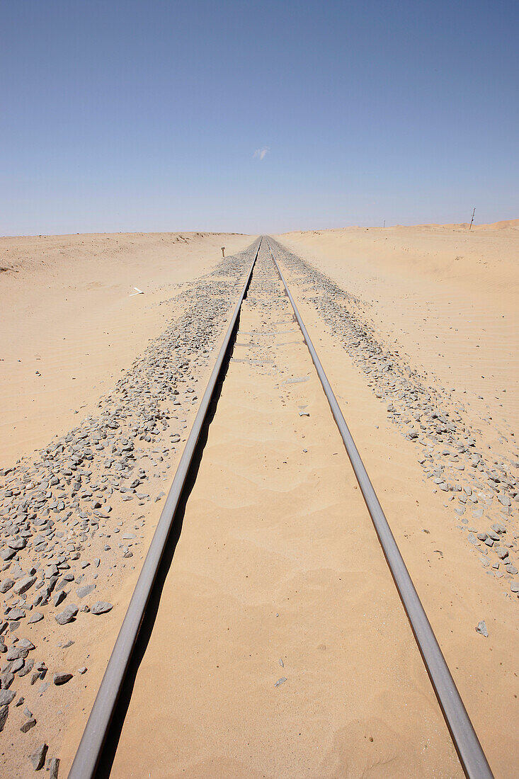 Railroad tracks through the desert, near Swakopmund, Namibia, Africa