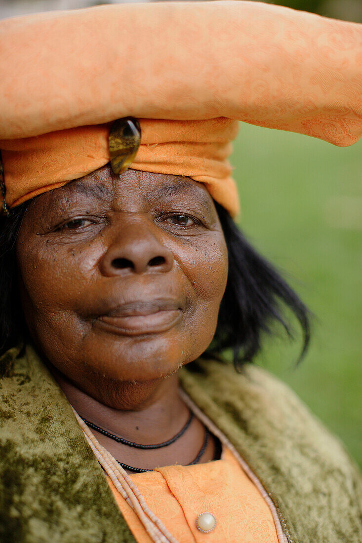 Herero Woman in traditional clothes, Windhoek, Namibia, Africa