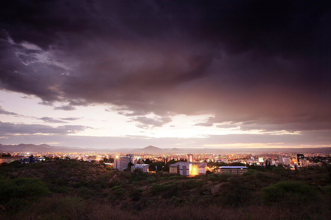 Evening view over Windhoek, Windhoek, Namibia, Africa