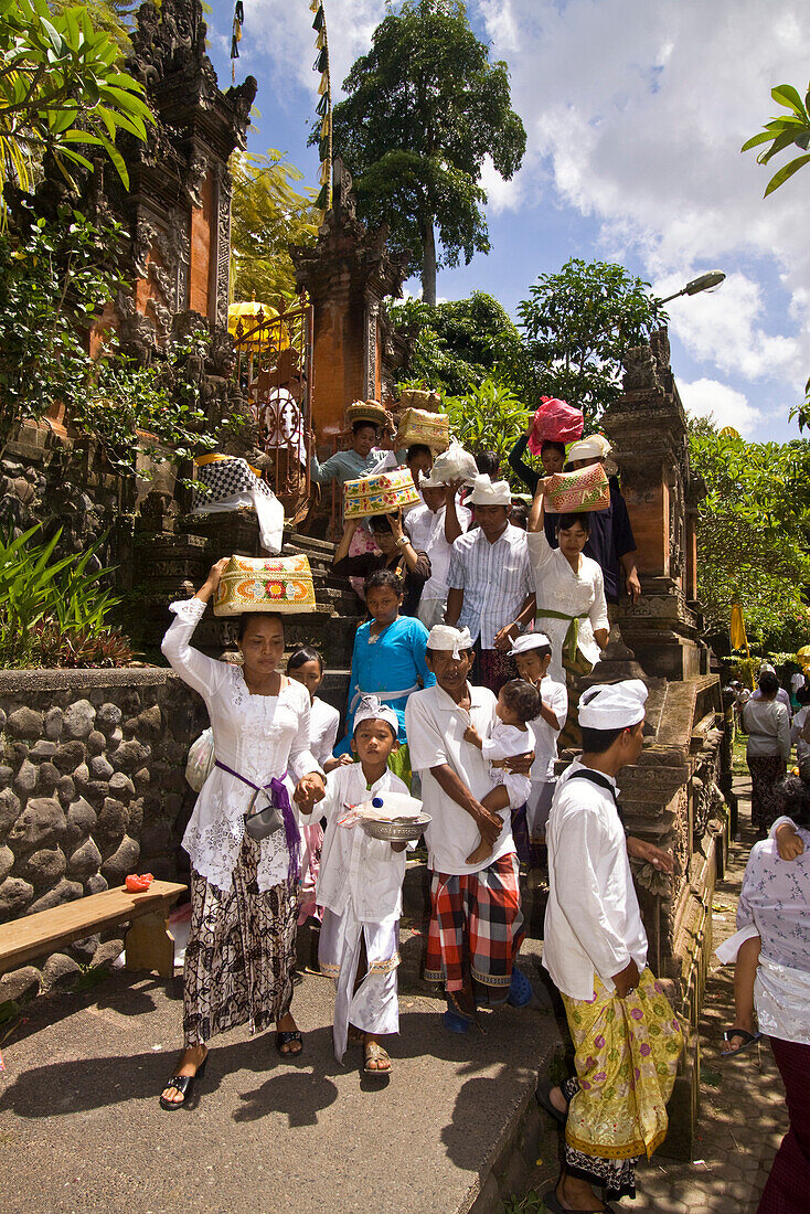 Hindus bringing offerings to Temple in Mas during Koningan Ceremoy  , Bali Indonesia